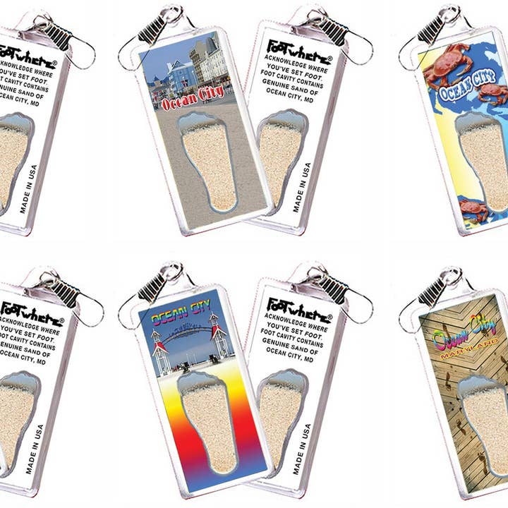 Ocean City FootWhere® Souvenir Zipper-Pull 72 pieces/6 assorted styles. for wholesale by FootWhere- USA Group, Inc.