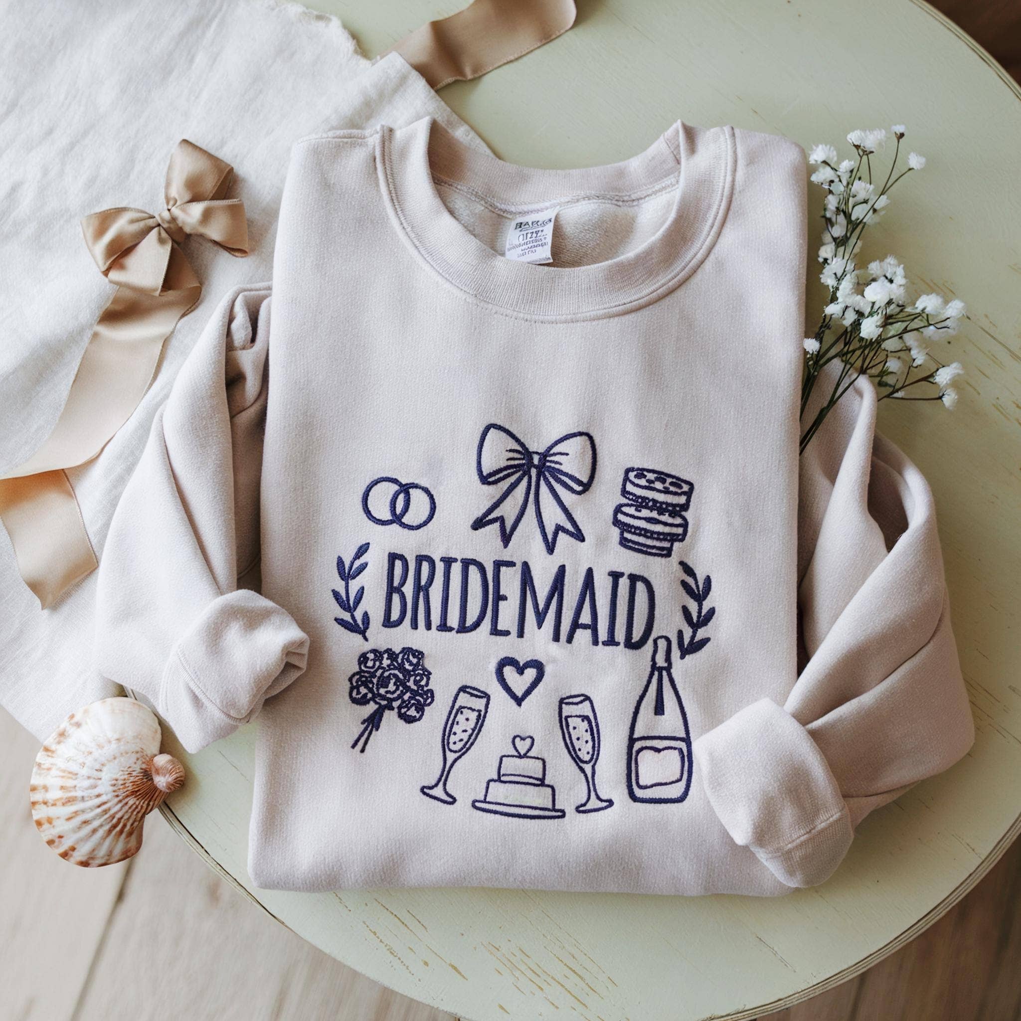 NVC Ecommerce LLC - Wholesale Graphic Sweatshirt - Women's - Embroidered Bride Bridesmaid Sweatshirt, Group Matching Tee