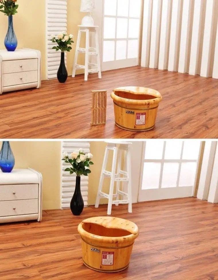 everythingbamboo – Großhandel Bade- & Körperpflege-Set – Fußbecken, Fußbad, Holzeimer, mit Deckel und Massagegerät, OFS039