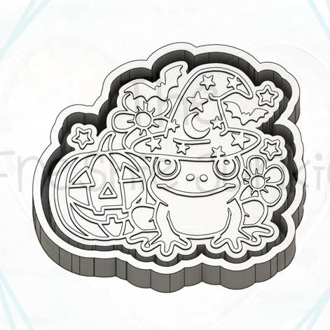 *NEW RELEASE* Witchy Frog with Pumpkin Freshie Mold for wholesale by The Freshie Junkie, LLC