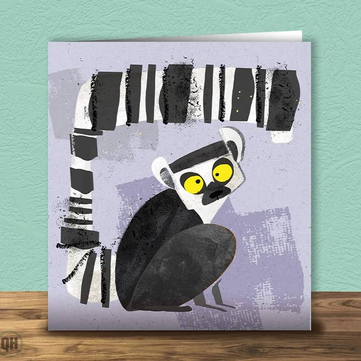 Lemur-Wildtierkunst Grußkarte von Paul Delaney für den Großhandel von Quitting Hollywood