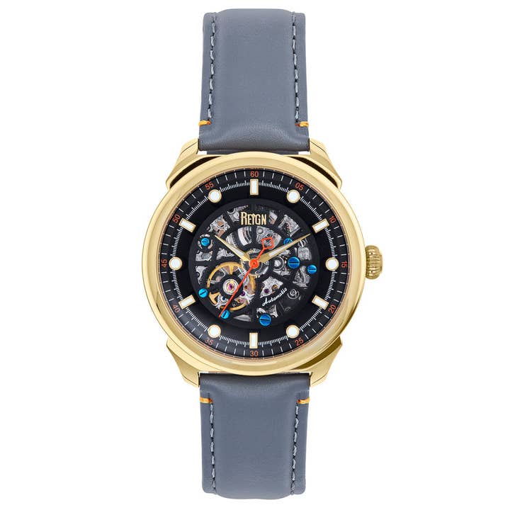 Reign – wholesale Wrist watch – Men's – Reign Weston Automatic Leather-Band Skeleton Watch