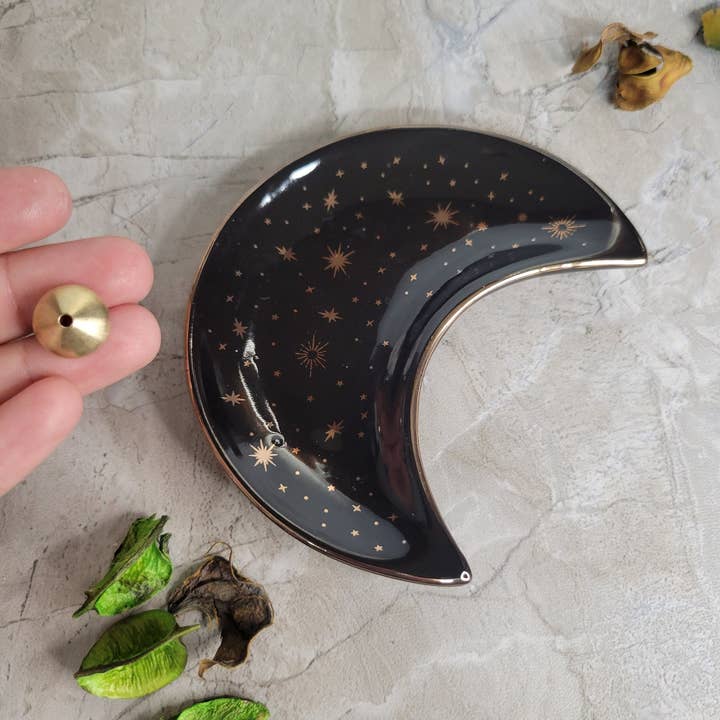 My Magic Place Shop - Wholesale Incense Holder - Ceramic Moon Plate Incense Burner Moon and Stars Plate Altar4