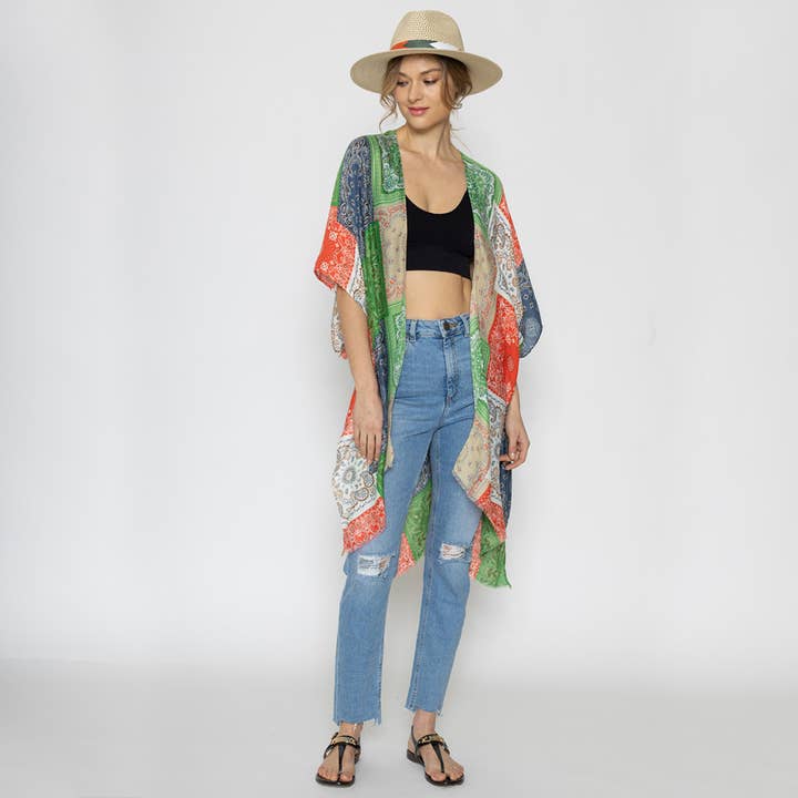 Fashion City - Vendita all'ingrosso Kimono - Donna - Kimono aperto sul davanti con stampa multi bandana2