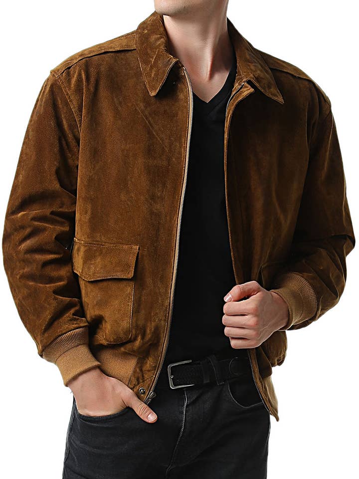 Tobacco Landing Leathers Men Air Force A-2 Suede Leather Flight Bomber Jacket for wholesale on Faire