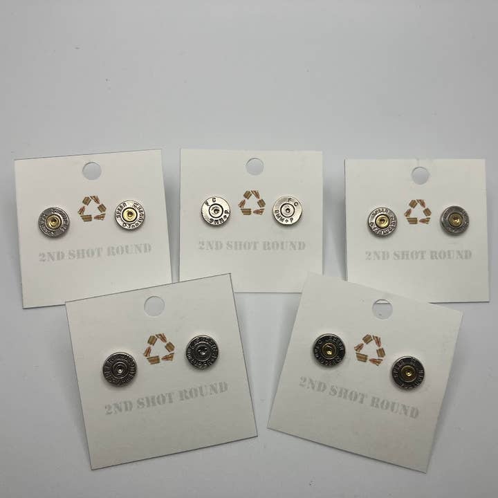 Vermont Cut Coins & 2nd Shot Round - Wholesale Stud/Post Earrings - Bullet Earring Studs - Many Calibers - .223 .45 9mm 30-06