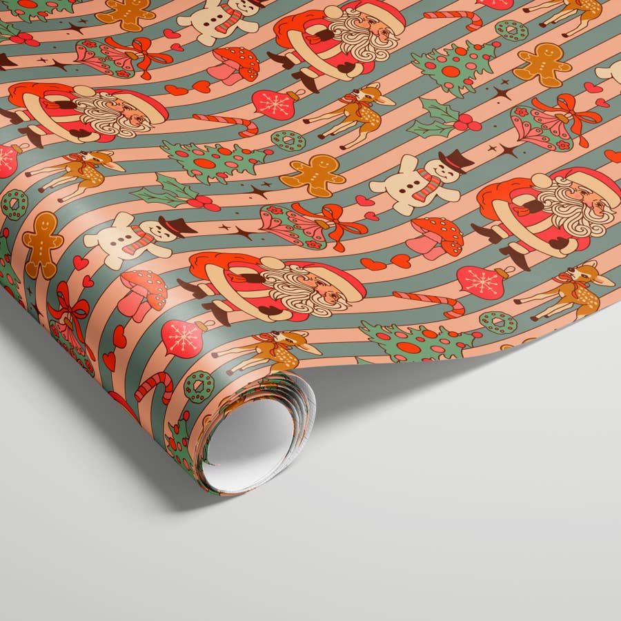 Vintage Orange Christmas Colorful Pattern Wrapping Paper Sheets