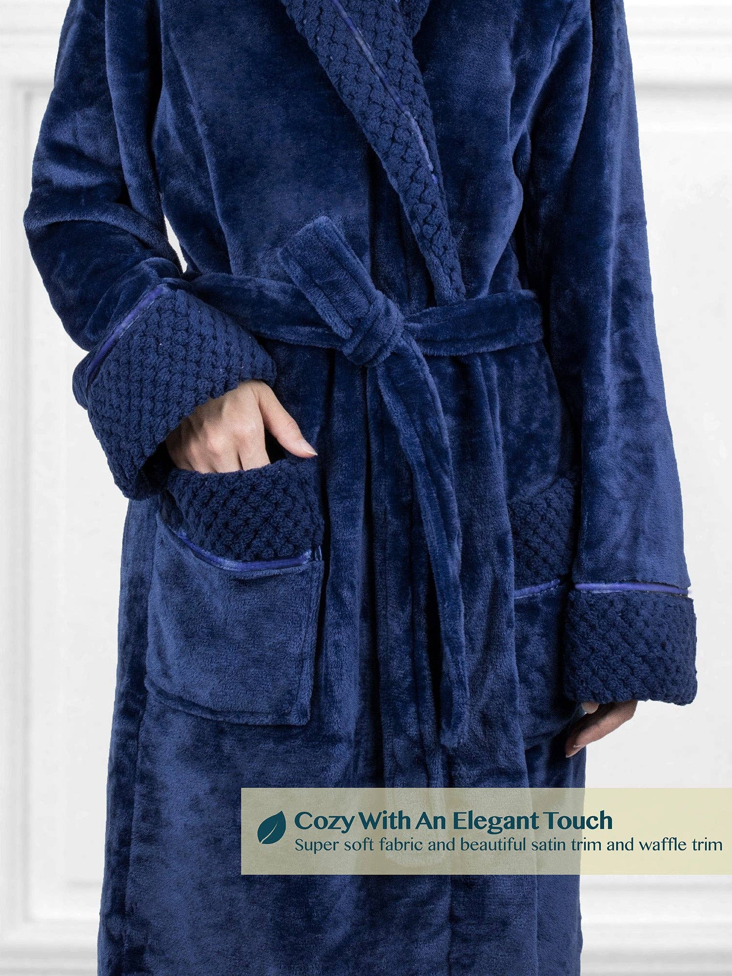 Pavilia - Wholesale Badjas - Dames - Damesbadjas van fleece met satijnen en wafelkanten12