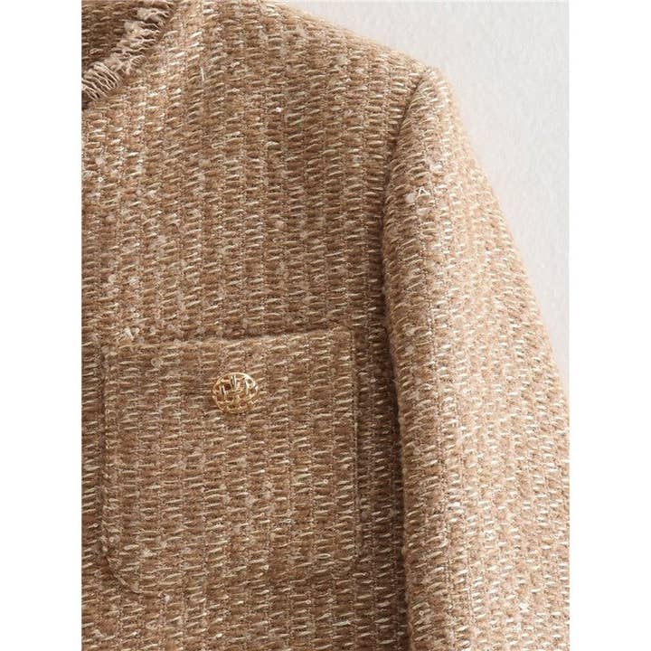 UZ Wholesale Store – Engroshandel Jakke - Dame – Kvindejakke i tweed med metalliske knapper og enkelt bryst, kort jakke3