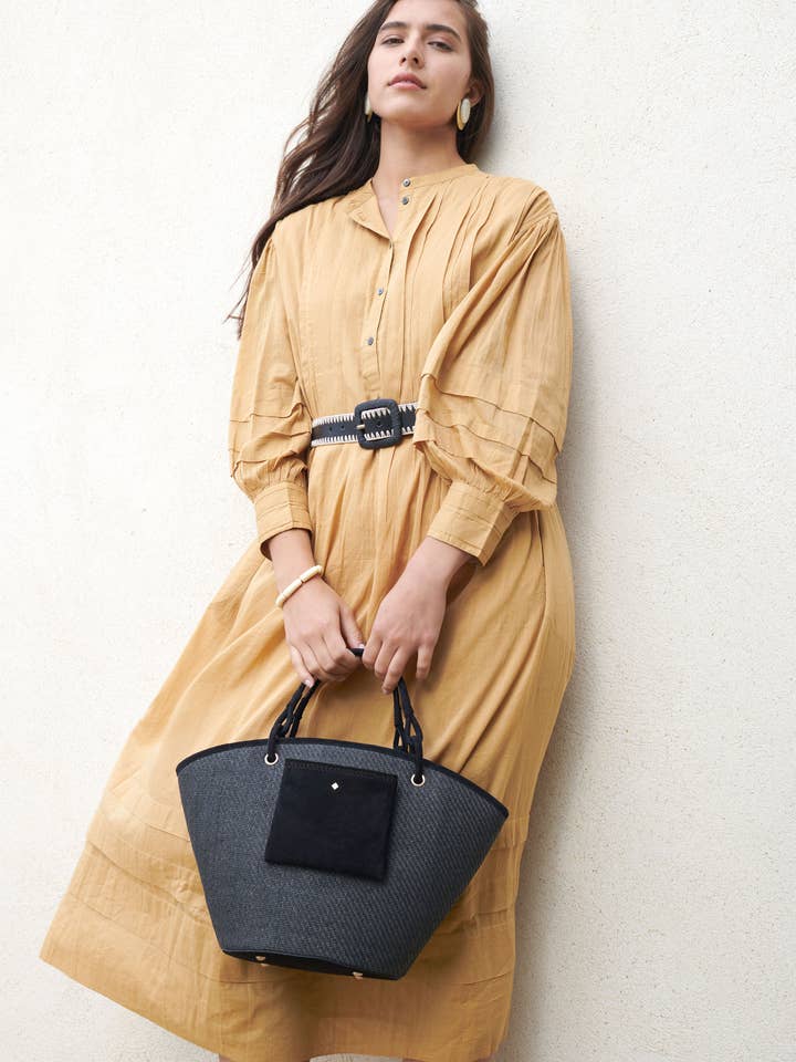 RAPHIAKURV MED SORT RUSKINDSLÆDER PALAS for engroshandel hos Maradji