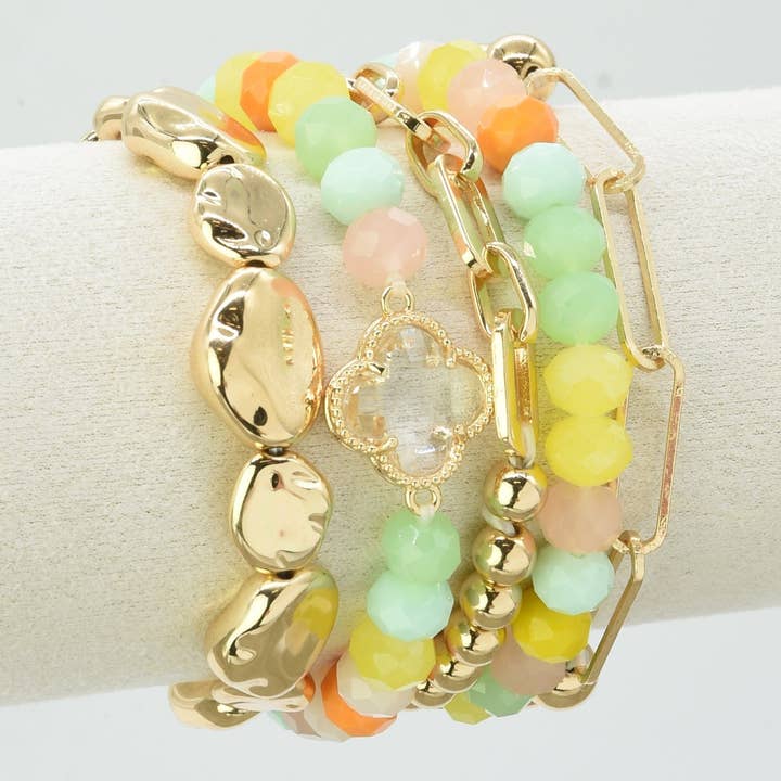 MiMi Wholesale - Wholesale Jewelry Set - Beaded Clover Accent Jewelry Set Bracelet13