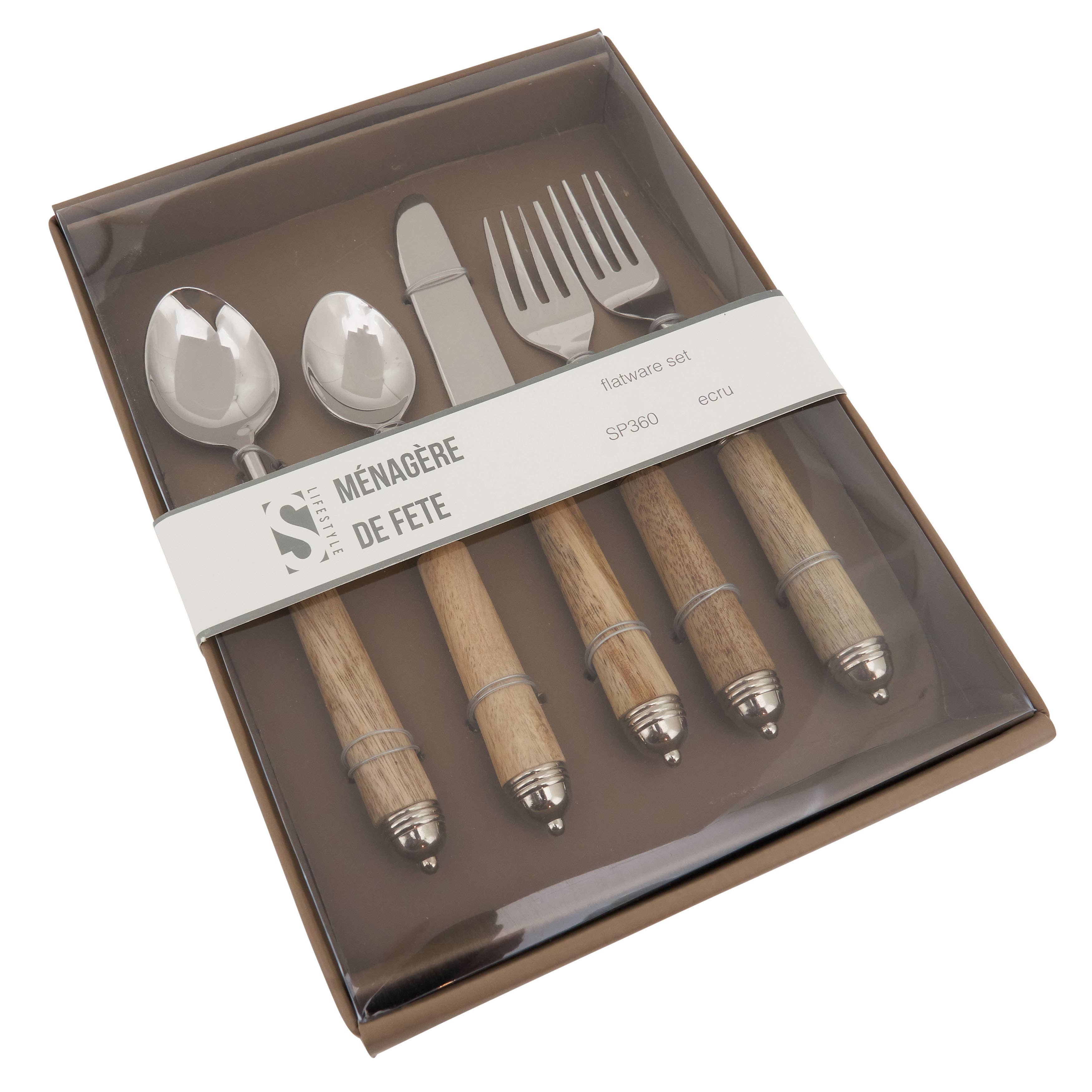 Ecru Bark Wood Flatware, Set of 5 for wholesale on Faire2