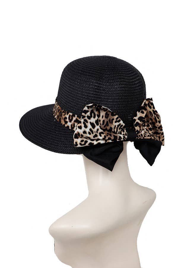 Cap Zone - Vendita all'ingrosso Visiera - Donna - Cappello da sole con visiera a tesa lunga con fiocco e motivo leopardato5