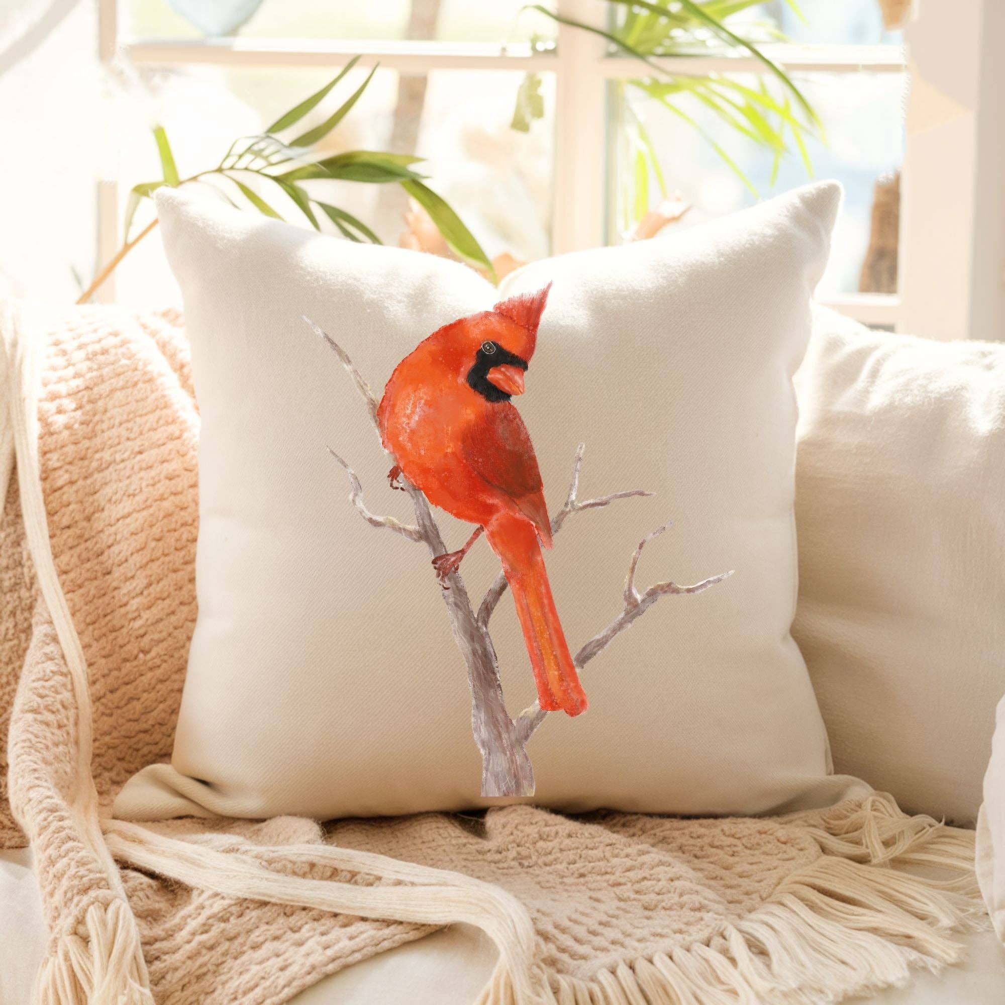 MerikaArt - Wholesale Throw/Decorative Pillow - Northern Male Cardinal Pillow - Nature Inspired Home Decor