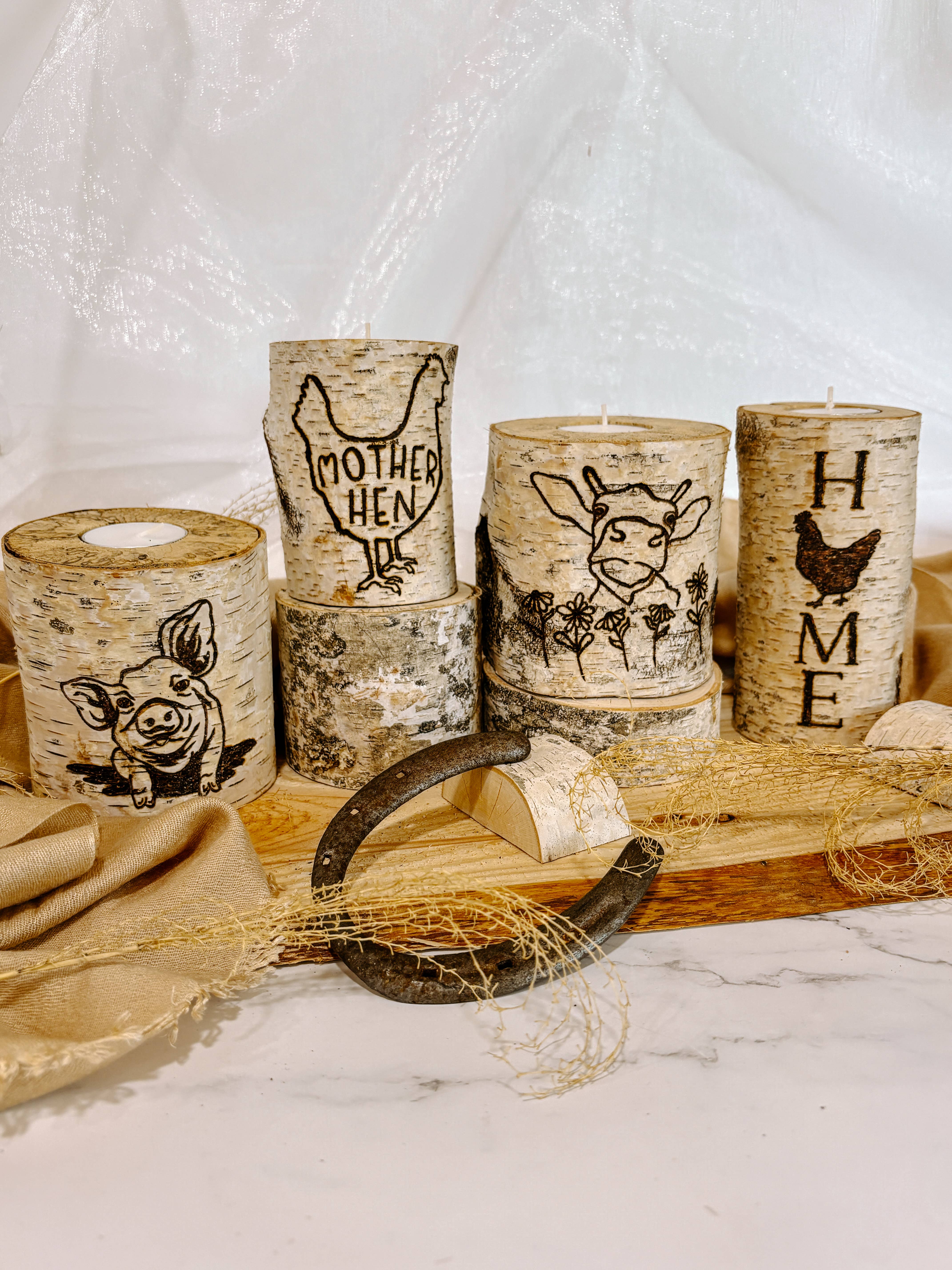 JV Country Creations - Wholesale Candle Holder - Handcrafted All Natural Birch Wood Candle - Silly Cow2
