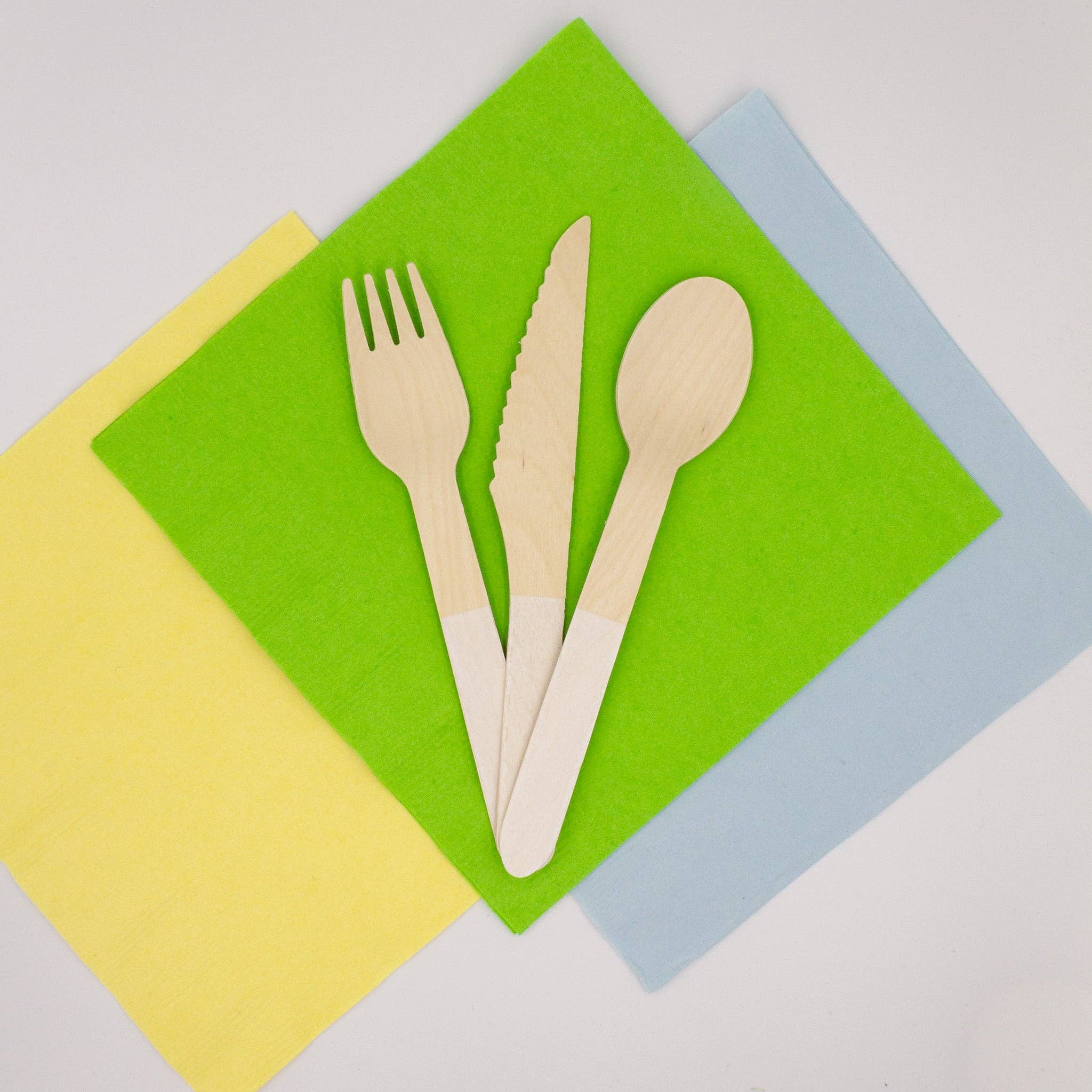 Ellie's Party Supply – wholesale Blandat bestickset – Vita engångsbestick i trä – Sked, gaffel, kniv (set om 24)5