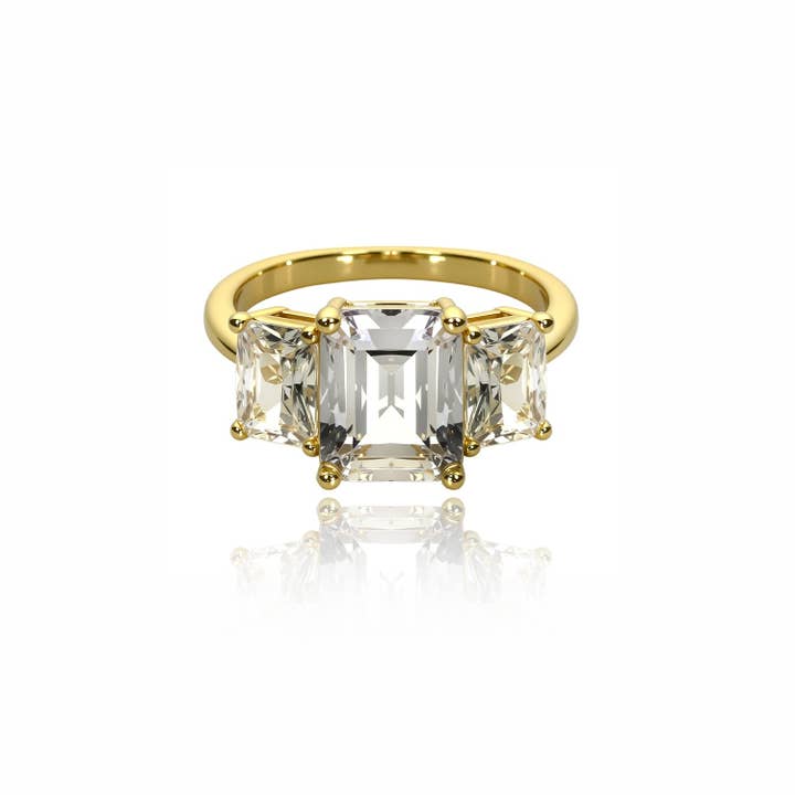 Three-Stone Emerald Cut Ring for wholesale by Caratina