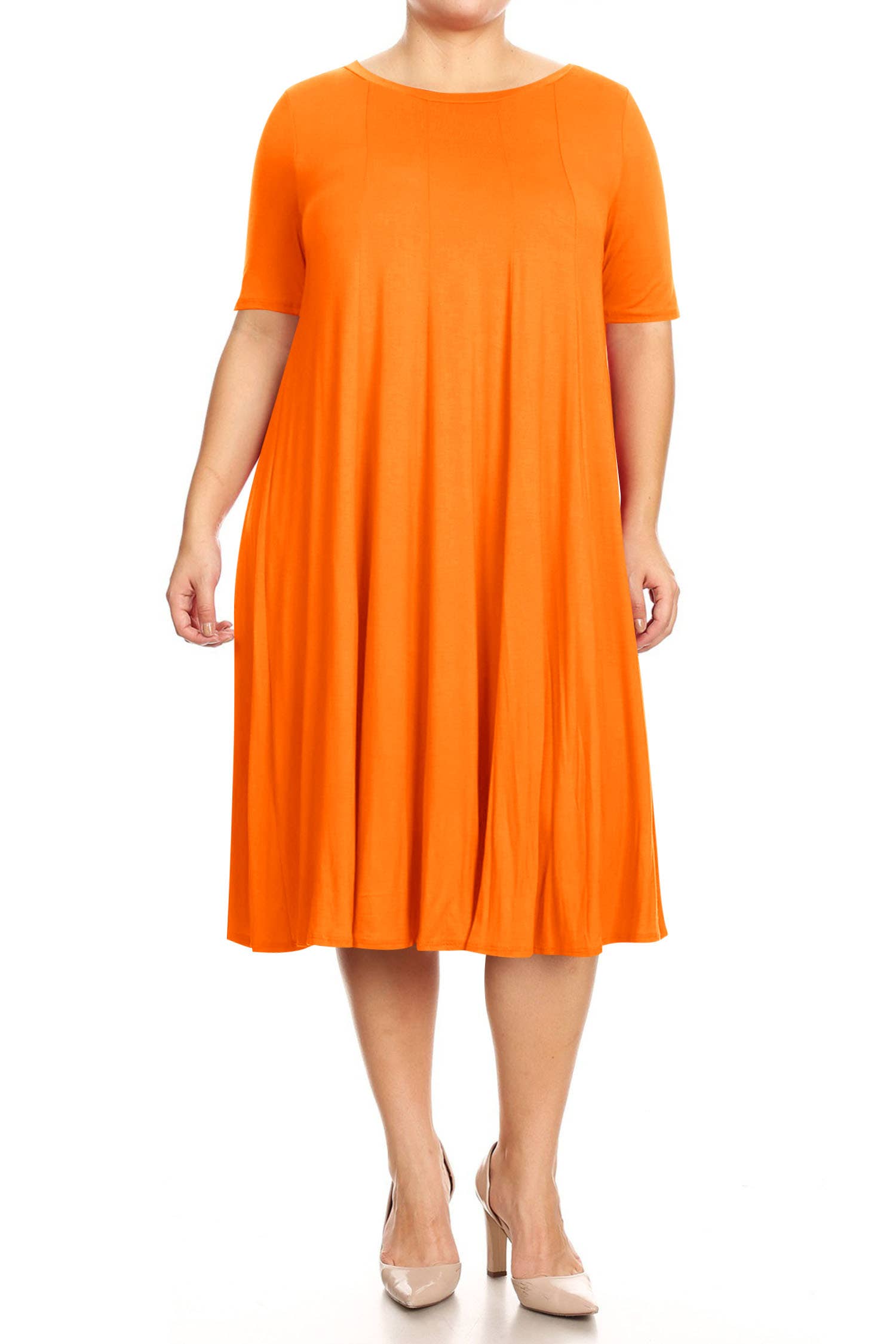MOA COLLECTION - Wholesale Dress - Women's - Women's Plus Size A-Line Round Neck Casual Solid Midi Dress28