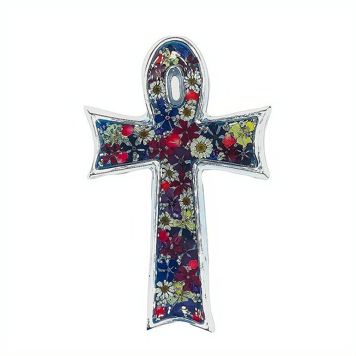 Ankh Wall Cross w/ Pressed Flowers 7" for wholesale by Guadalupe Gifts