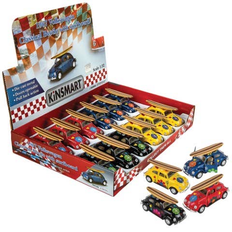 5" Diecast Classic VW Beetle With Surfboard for wholesale by The Toy Network
