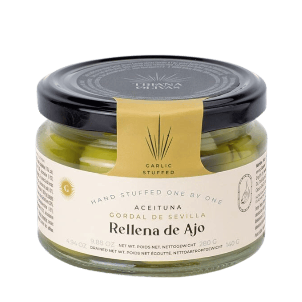 The French Farm - Wholesale Olives - Triana Olivas Garlic stuffed Gordal Olives 9.88oz0