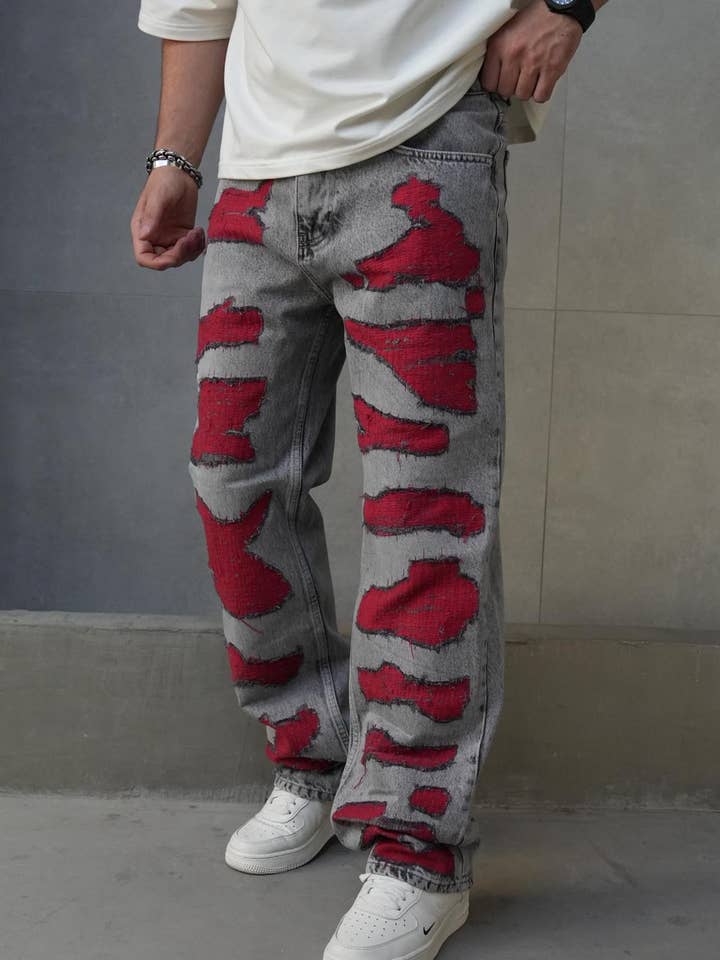 Baggy Acid Wash Red Laser Denim Jeans for wholesale by PremiumDenim