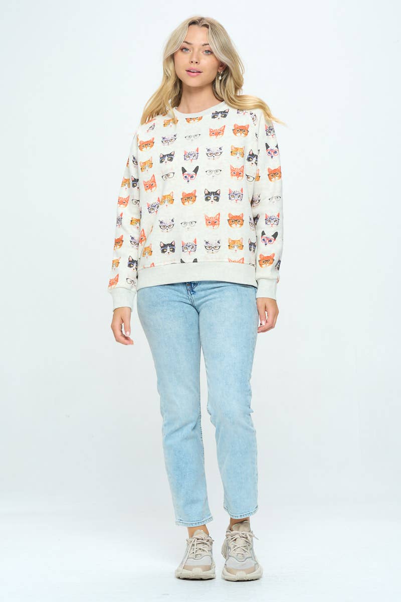 SM WARDROBE - Wholesale Sweatshirt - Women's - KITTY WITH GLASS SWEATSHIRT3