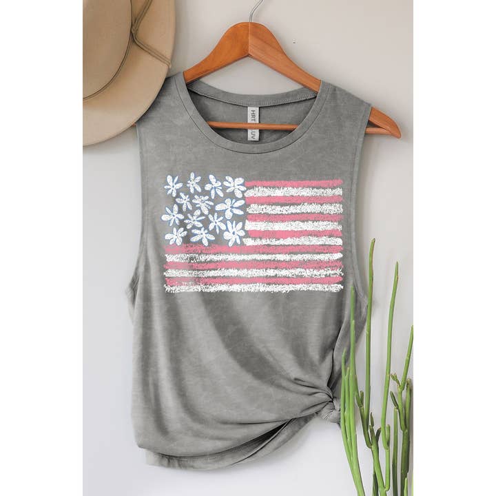 HRTandLUV - Wholesale Tank Top - Women's - AMERICAN FLAG MINERAL GRAPHIC TANK TOP