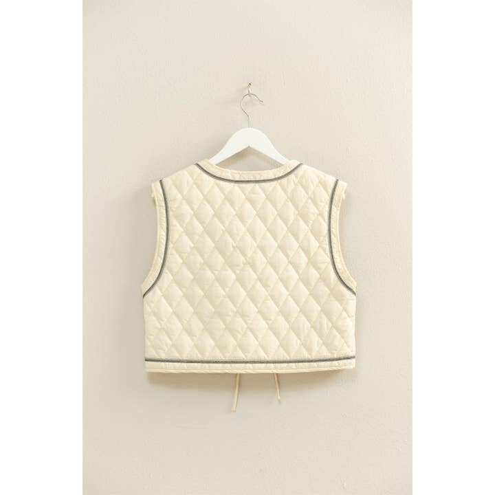 HYFVE - Vente Veste sans manches – femme - Gilet matelassé brodé de fleurs avec lien à nouer devant14