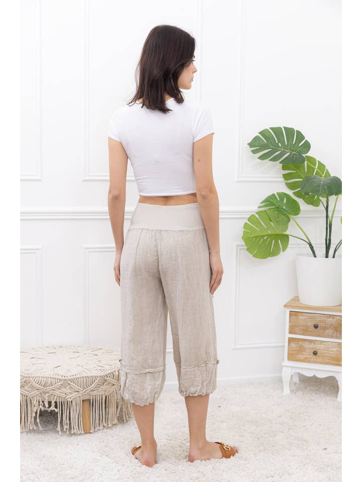 Happy look - Wholesale Shorts - Women's - Linen cropped pants with 4 pockets14