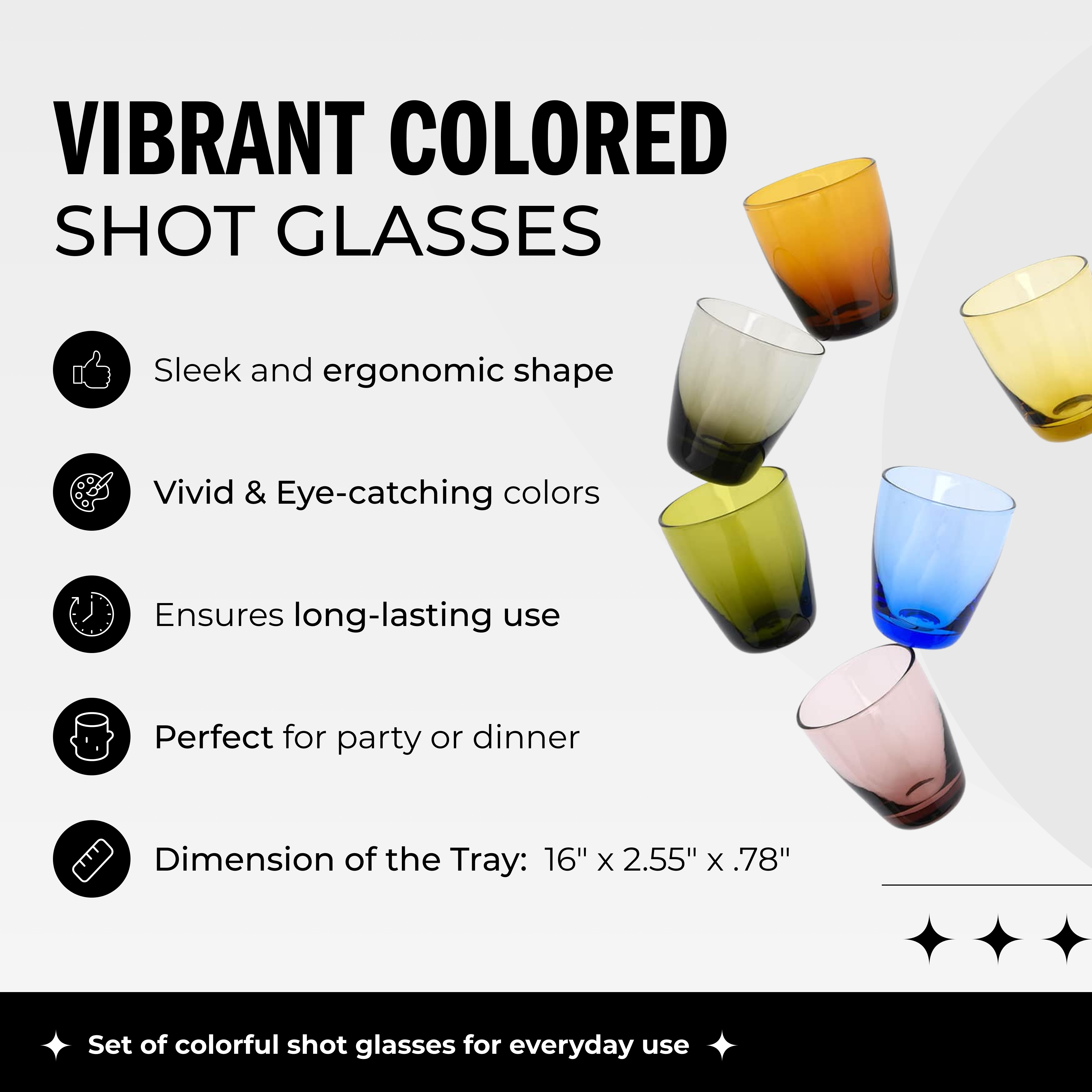 DUKA - Wholesale Shot Glass - Set of Six Colorful Shot Glasses with Tray3
