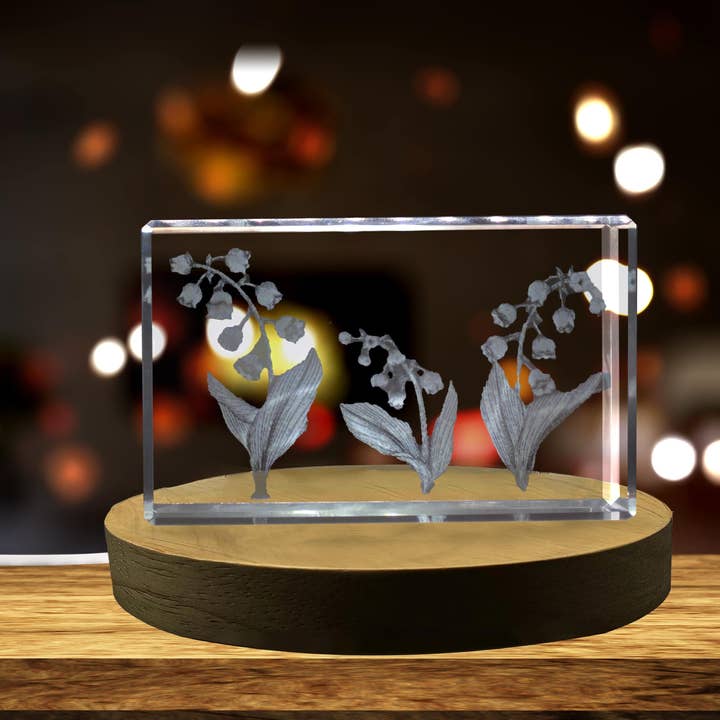 AB Crystal Collection - Wholesale Decorative Tabletop Object - Lily of the Valley Flower 3D Engraved Crystal 3D Engraved Crystal Keepsake/Gift/Decor/Collectible/Souvenir