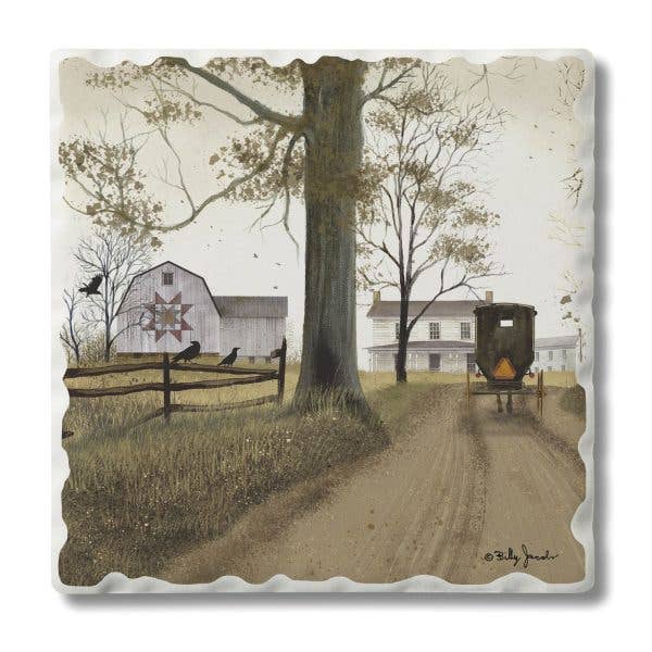 CounterArt/Highland Home/Thirstystone/CoasterStone - Wholesale Coasters - Amish Buggy Single Absorbent Stone Tumbled Tile Coaster