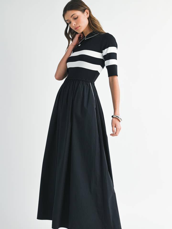 BLACK IVORY NWT0017 Striped Contrast Midi Dress for wholesale on Faire0