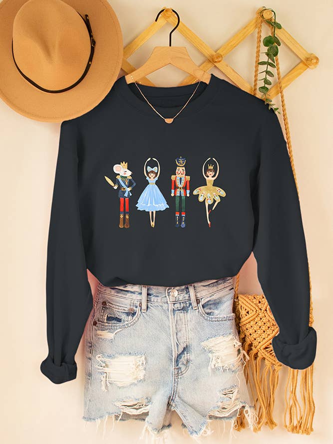 Comely Fashion - Wholesale Graphic Sweatshirt - Women's - Graphic Christmas Nutcracker Sweatshirt
