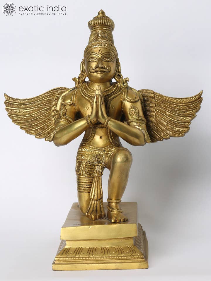 11" Brass Garuda Statue Vahana Of Lord Vishnu for wholesale by Exotic India Art