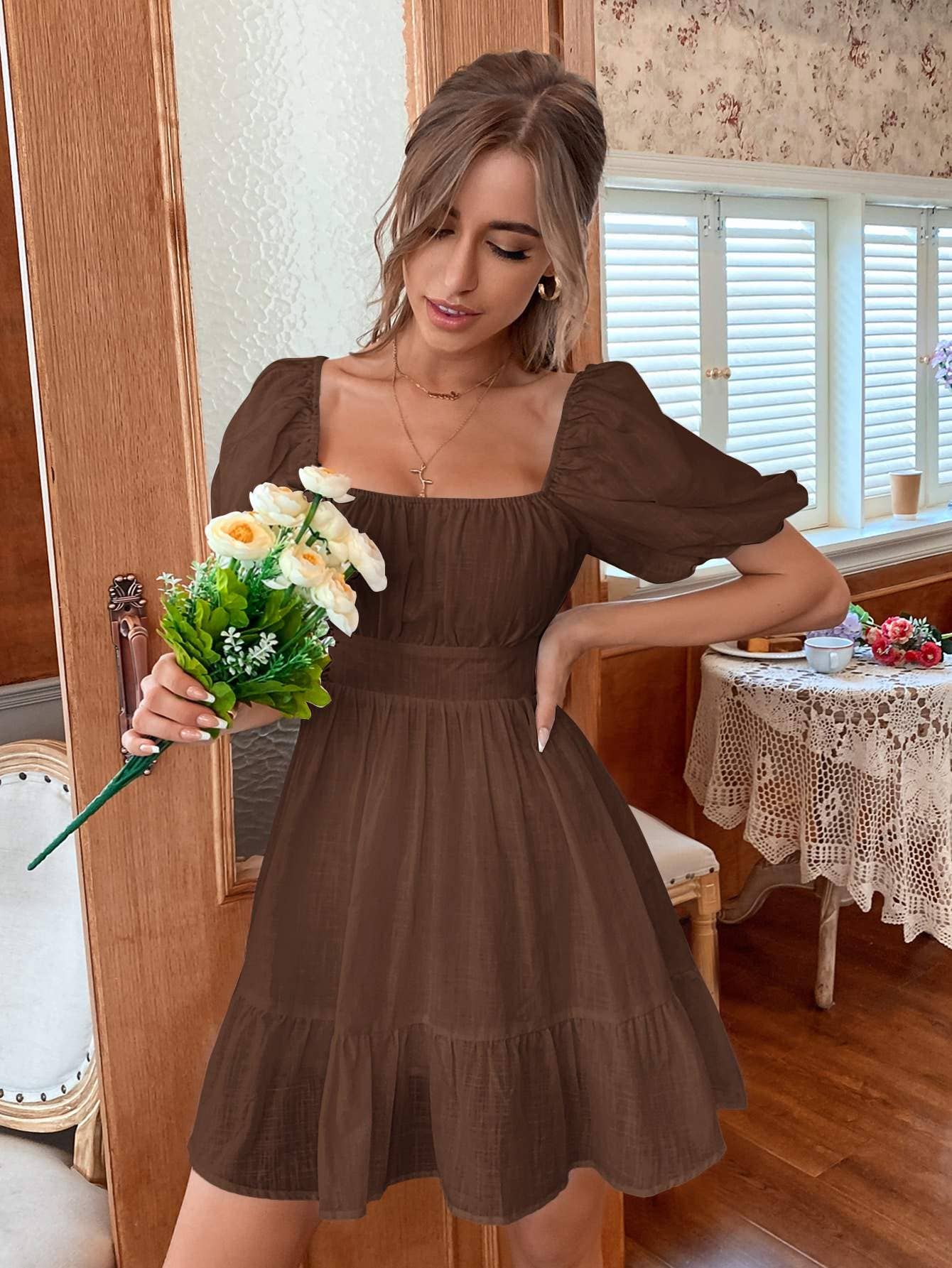 Flarix - Wholesale Dress - Women's - solid flounce hem dress1