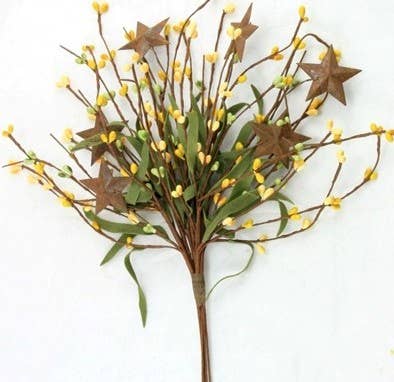 KMI International Corp. - Venta al por mayor Flores artificiales - Rice Berry Pick con estrellas, 12 pulgadas, HW, amarillo/amarillo claro/claro