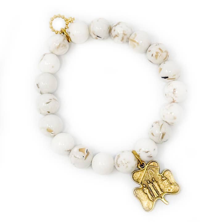 10mm Crème Mozaïek Agaat met Gouden Vrouwe van Knock voor wholesale door PowerBeads by jen