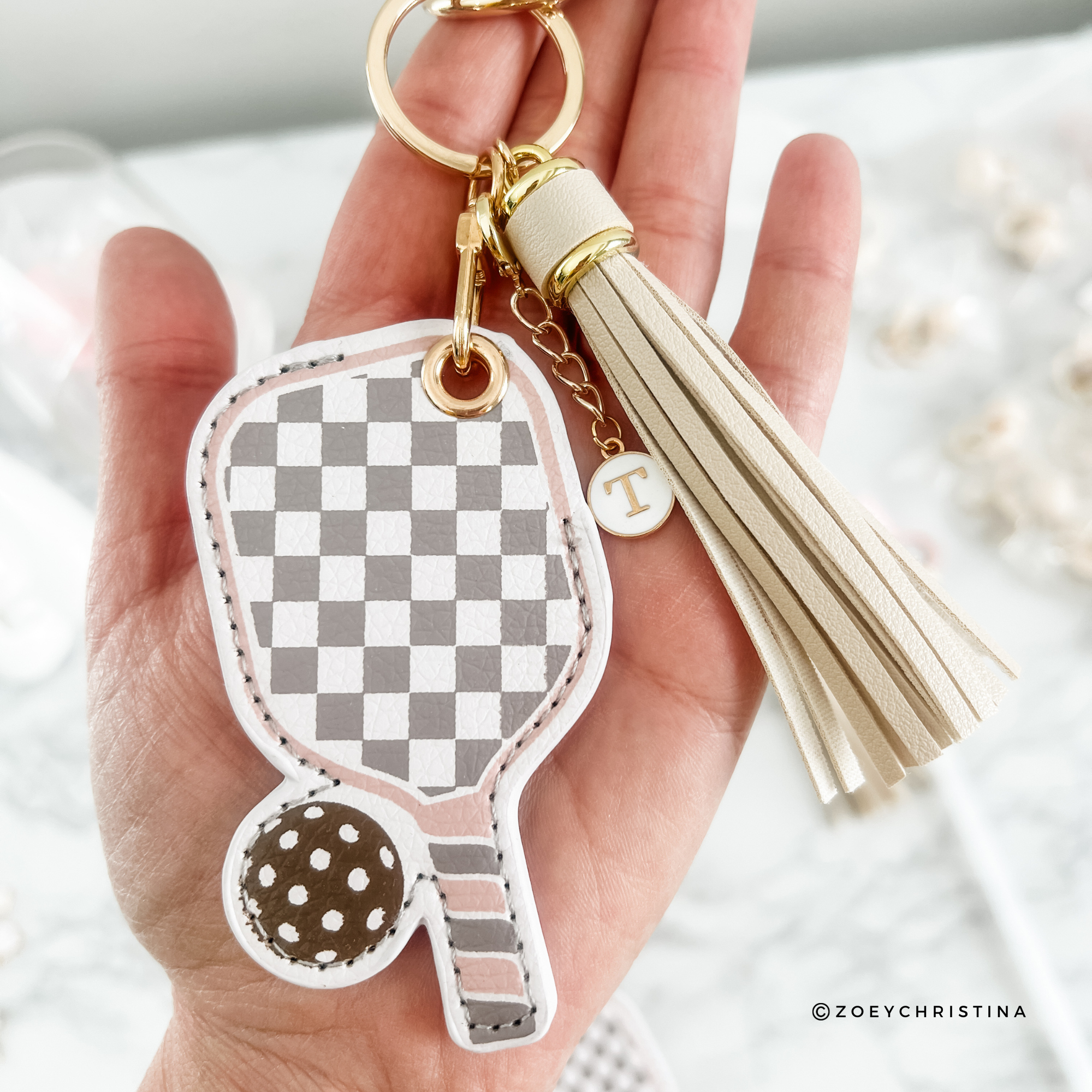 Zoey Christina - Wholesale Keychain - Women's - Pickleball Keychain – Neutral Colors with Optional Wristlet1