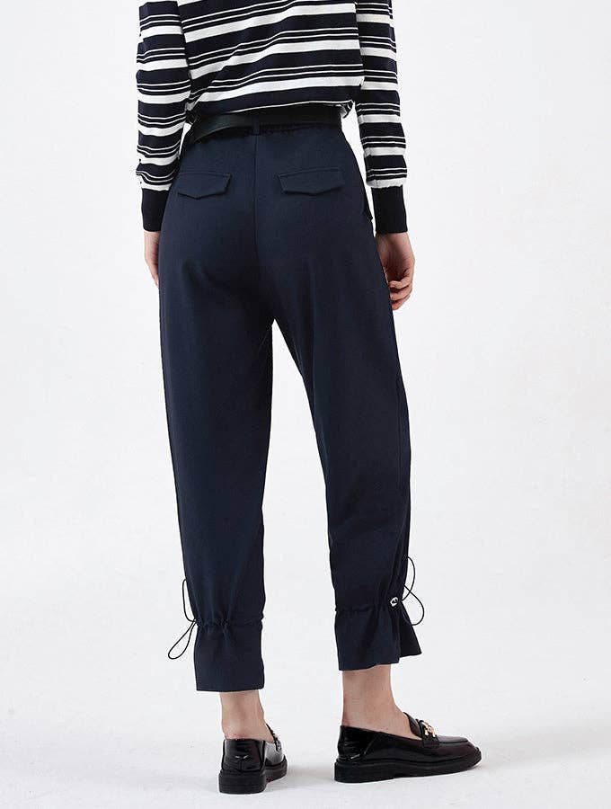 Navy Drawstring Carrot Fit Casual Trousers for wholesale on Faire4