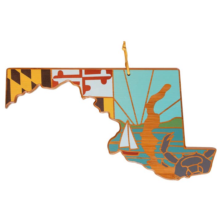 Maryland Cutting Board with Artwork by Summer Stokes for wholesale by Totally Bamboo