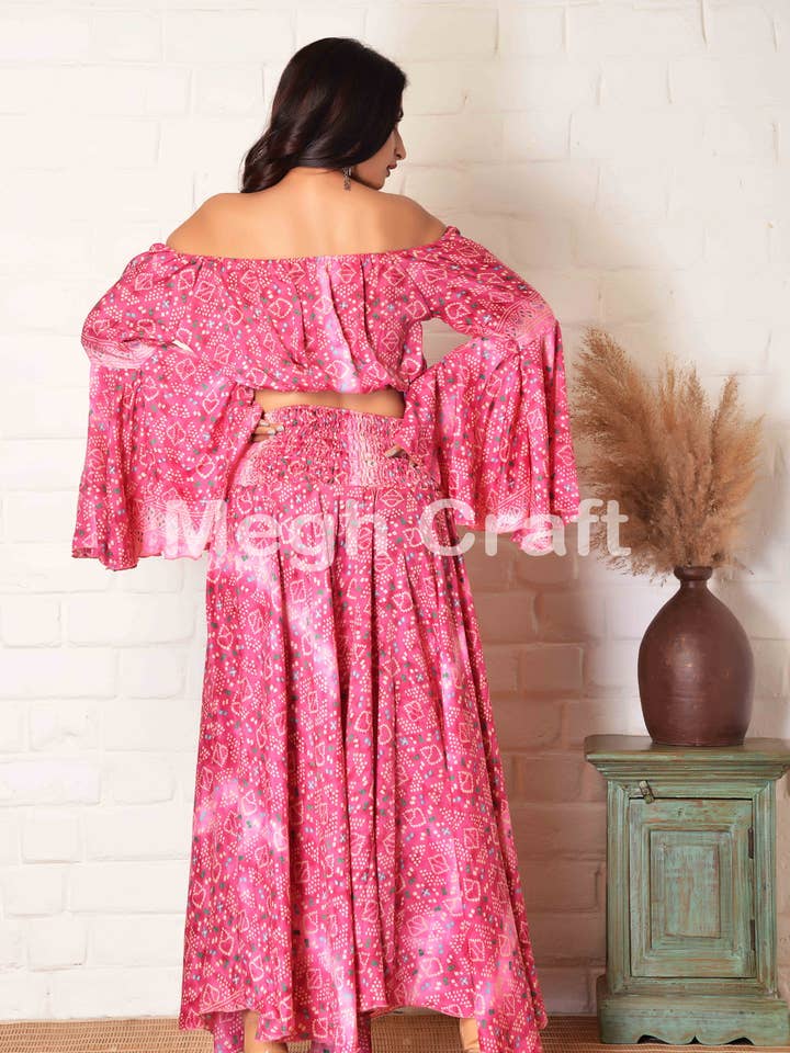 Meghcraft - Wholesale Top & pants set (NOT Loungewear) – Women's - Silk Wide Leg Pant with Bell Sleeve Top Set Women 2