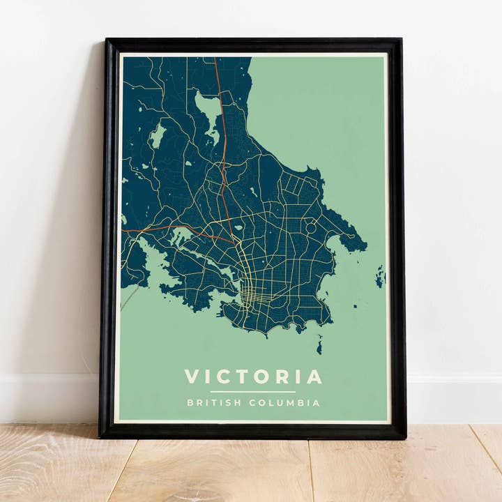 Victoria, Vintage Blue & Green, map print for wholesale by Line Point Design
