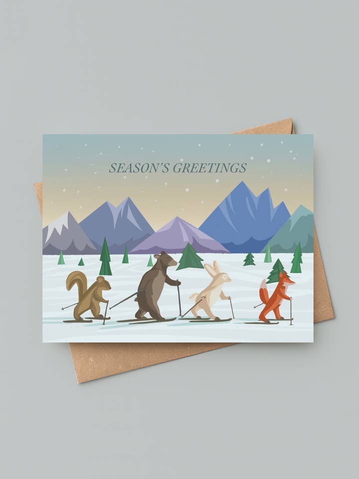 XC Skiing Holiday Card | Christmas, Mountains, Woodland for wholesale by Bygone Art Project