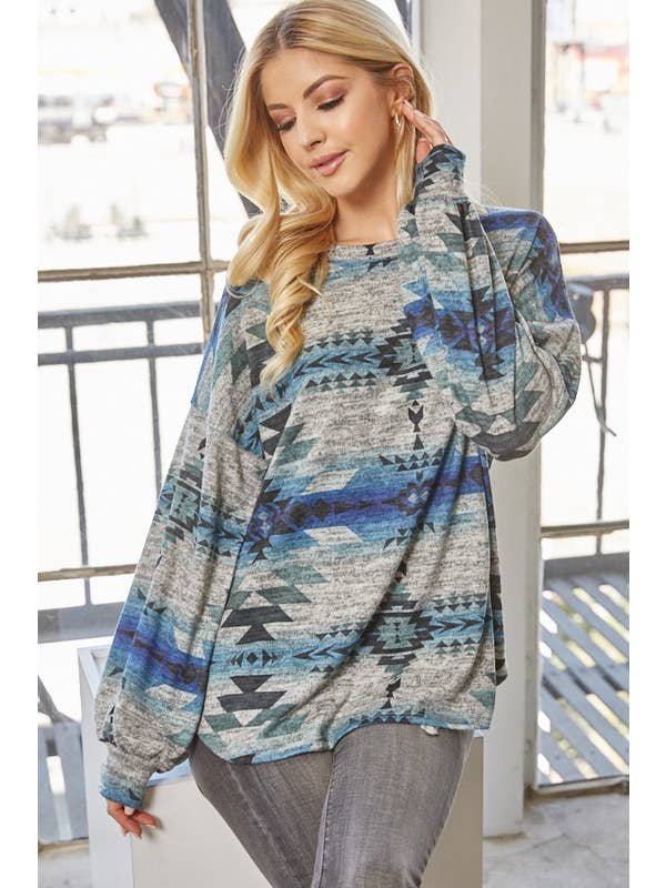 Avery - Wholesale Tunic - Women's - AV1047-ASPEN AZTEC PRINT ULTRA SOFT TOP