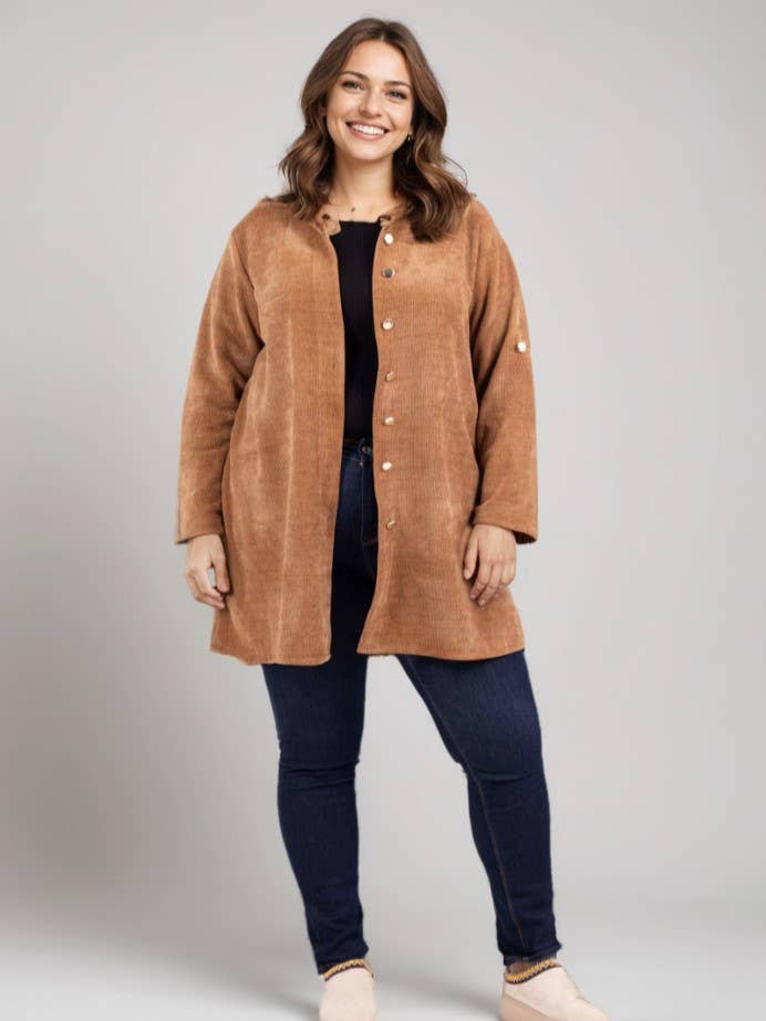 Pomme Rouge Paris - Wholesale Button Down Shirt - Women's - Long corduroy shirt camel (T20688)0