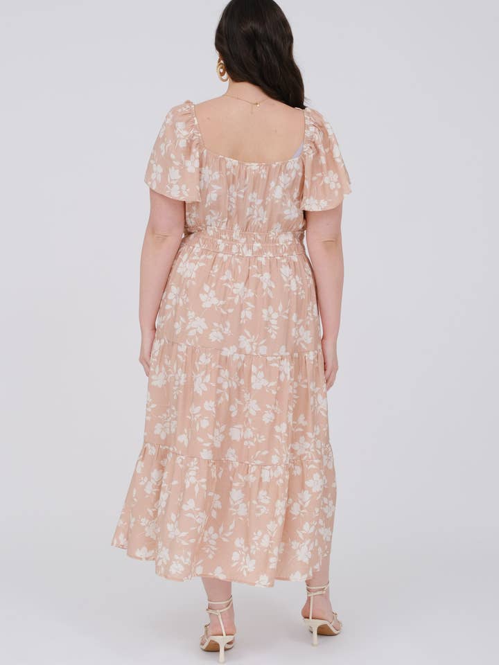 Blu Pepper - Wholesale Dress - Women's - PLUS FLORAL SCOOP NECK FLOUNCE SLEEVE MIDI DRESS
