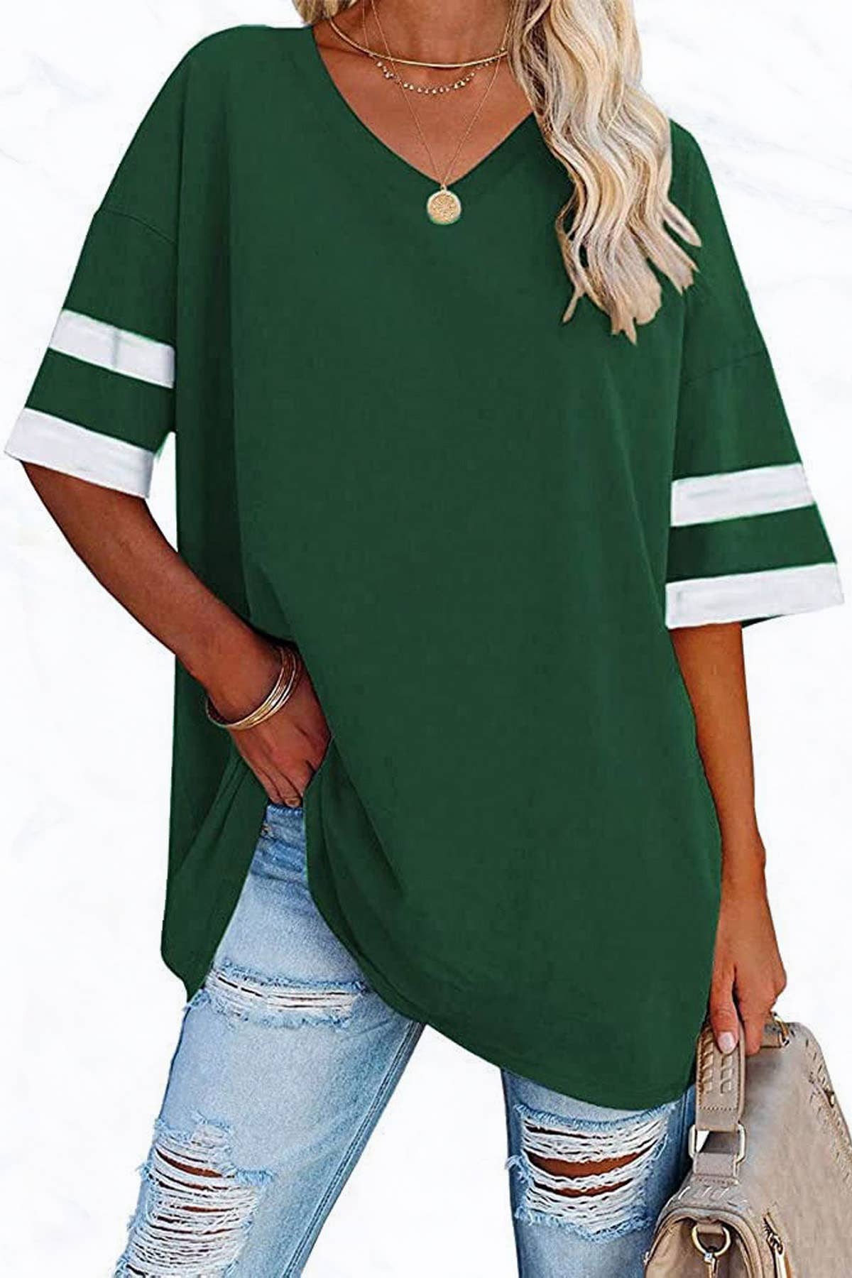 Suzie Q USA - Vente Tunique – femme - Tunique en coton col V à manches mi-longues10