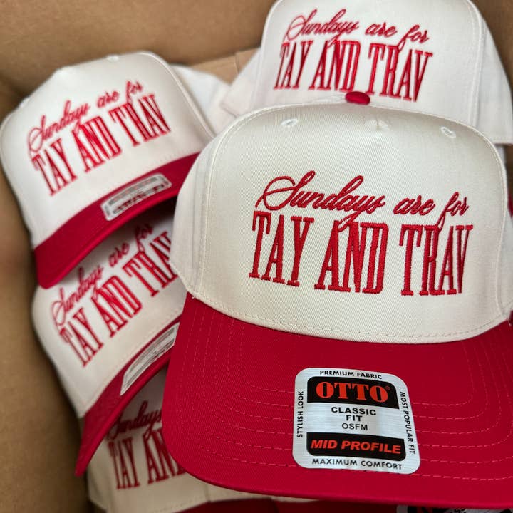 KENZKUSTOMZ - Wholesale Trucker Hat - Women's - Sundays Are For Tay + Trav - Red Vintage Trucker Hat